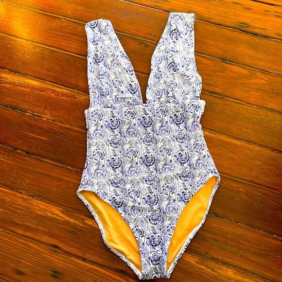 NWT J. Crew deep V neck plunge printed swimsuit sz 10